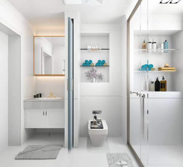 豪华浴室的3D渲染图片下载