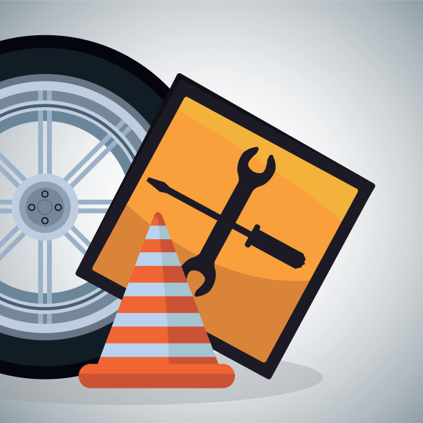 汽车轮胎与修理工具标志和交通锥图片下载