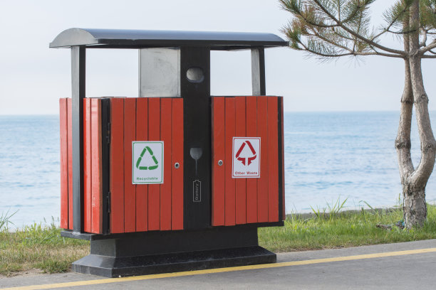 有分类能力的现代垃圾桶。保持城市的清洁。图片下载