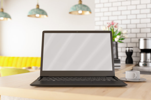 咖啡柜台黑屏笔记本电脑图片下载