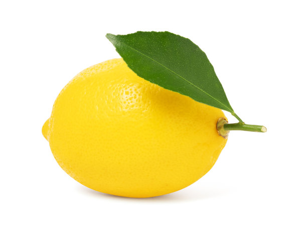 新鲜柠檬水果，绿叶孤立在白色背景与修剪路径。图片下载