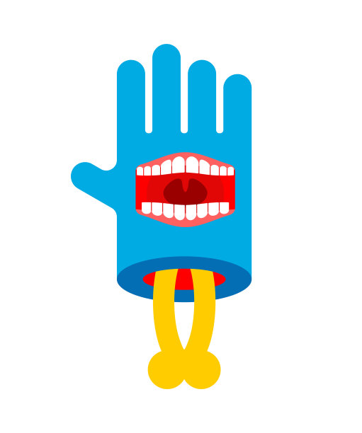 僵尸手，嘴被隔离。嘴在手掌矢量插图图片下载