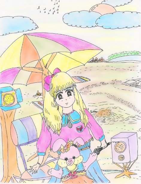 爱玩的女孩动漫风格与卡通兔子兔子图片下载