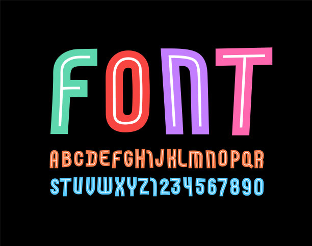 好玩的彩色字体，现代儿童字母表，时髦的字母和数字，矢量插图10EPS图片下载