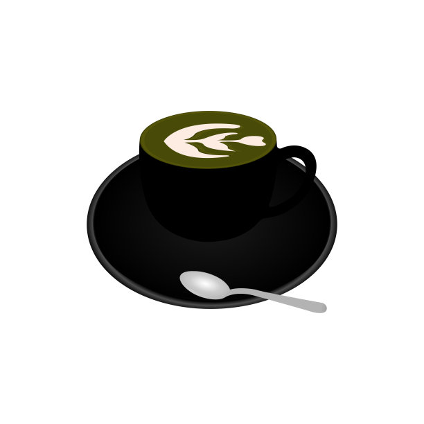 黑杯白碟热绿茶拿铁图片下载
