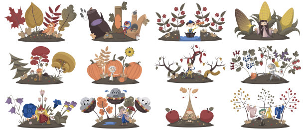 带有卡通人物的草地。图片下载