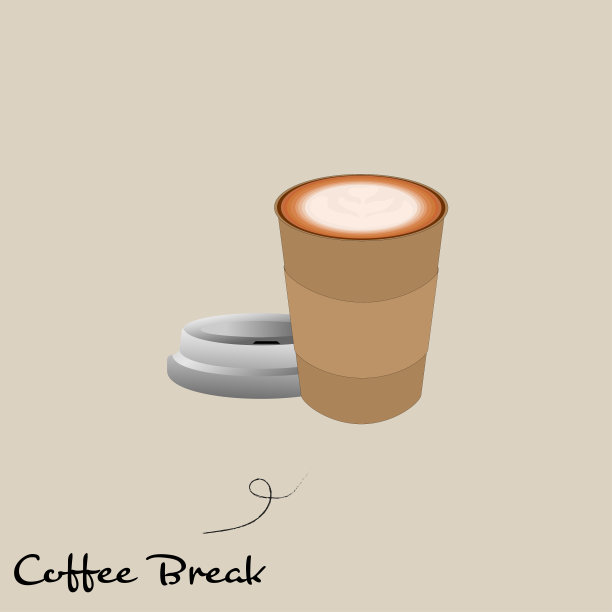 外卖咖啡杯，热拿铁咖啡在棕色纸杯与棕色纸袖与拿铁艺术由泡沫牛奶在奶油背景颜色图片下载