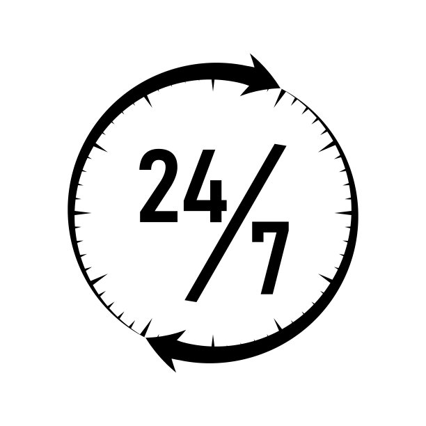 24小时，24/7服务图标，单色风格。矢量图图片下载