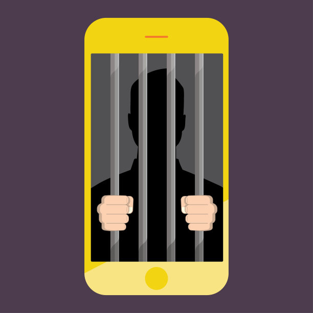 一个男人被囚禁在智能手机里的概念插图。图片下载