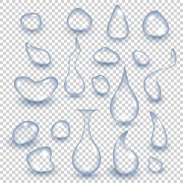 清澈的水滴现实的设置孤立在一个透明的背景。矢量图图片下载