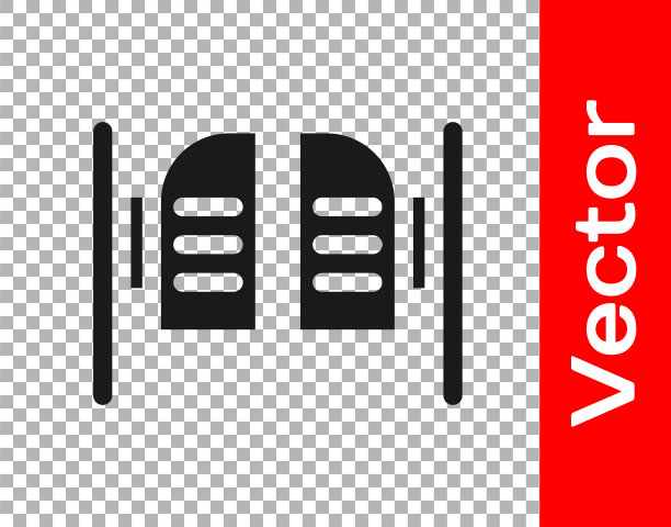 黑色老西部摆动沙龙门图标孤立在透明的背景。矢量图图片下载