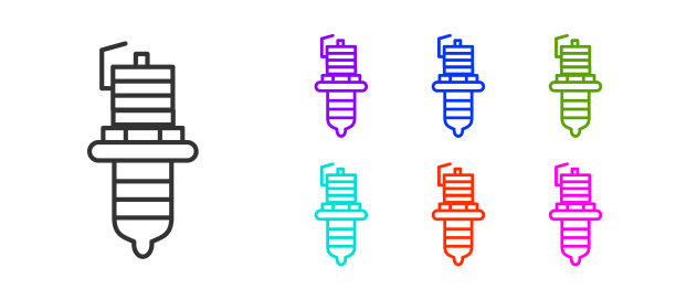 黑色线汽车火花塞图标隔离在白色背景。汽车电动蜡烛。设置图标丰富多彩。矢量图图片下载