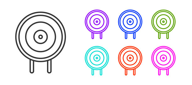 黑线目标运动图标孤立在白色背景。射击靶场或射击的清晰目标。设置图标丰富多彩。矢量图图片下载