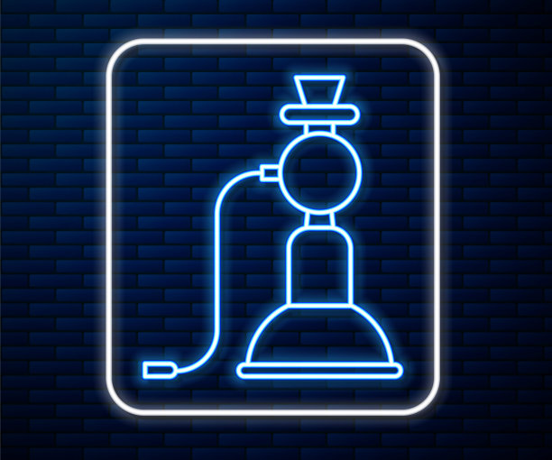 发光的霓虹灯线水烟图标孤立在砖墙的背景。矢量图图片下载