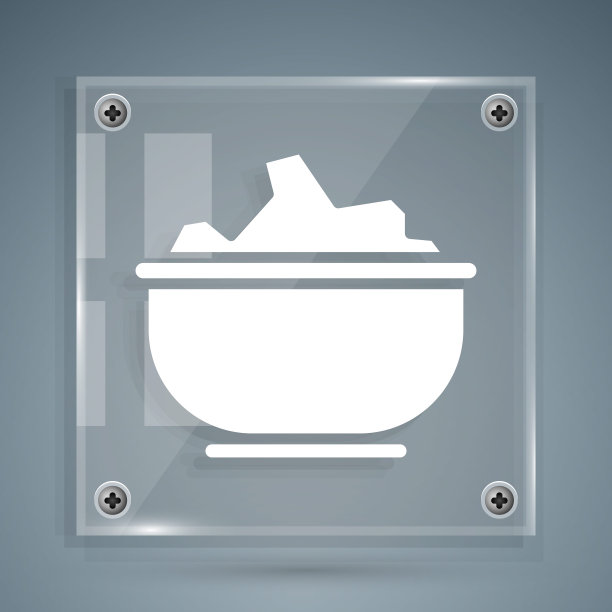 白色海盐在碗图标孤立在灰色背景。方形玻璃面板。矢量图图片下载