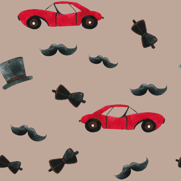 无缝图案的汽车，带着帽子和胡子，男性图片下载