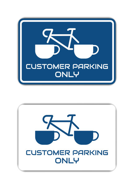 一套抽象的咖啡店顾客自行车停车标志。图片下载