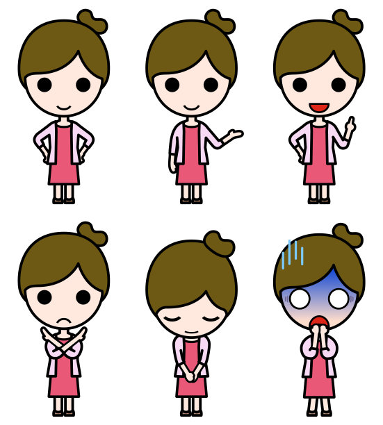 图标风格的角色-各种各样的姿势，一个年轻女子在休闲穿着图片下载