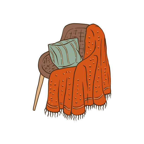 舒适的椅子和毯子舒适的家休息素描矢量插图孤立。图片下载