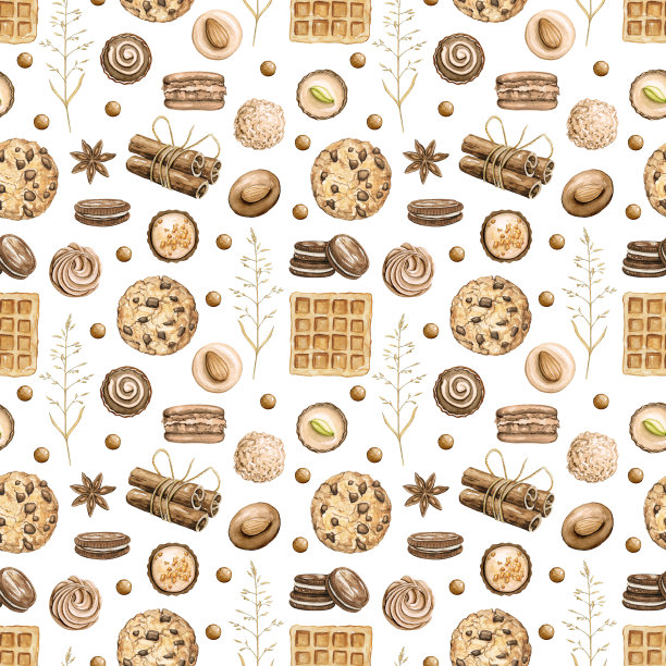 水彩无缝模式与肉桂束丁香星和小树枝图片下载