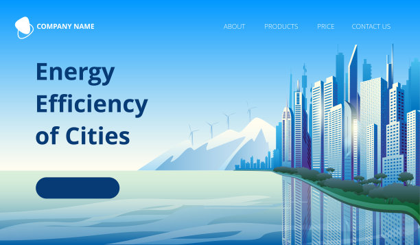 沿海的现代城市，以群山为背景，有风力涡轮机。图片下载