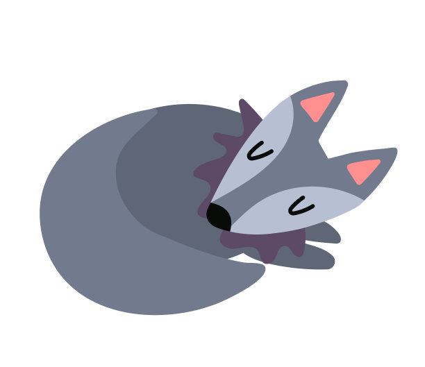 可爱的灰狼蜷缩成一团睡觉。在白色背景上孤立的物体。矢量插图与可爱的野生动物在卡通平面风格，斯堪的纳维亚动物。在婴儿衣服上印刷和打印图片下载