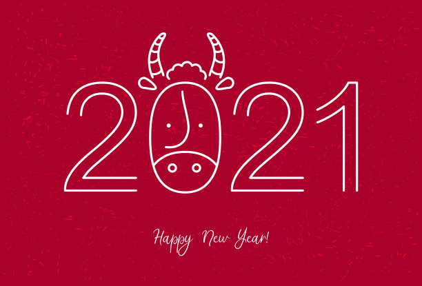 中国新年。2021年新年。金牛星座。2021年设计。新年的象征。2021标志设计。中国的金牛与2021年。平面的极简矢量插图。牛的星座符号素材图片