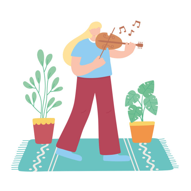 待在家里，女子演奏小提琴乐器，自我隔离，活动中隔离冠状病毒图片下载