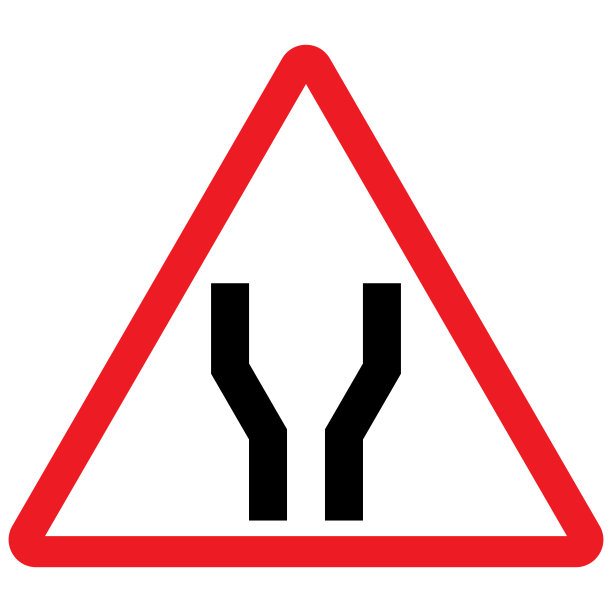 前方道路变宽交通标志矢量。红色的三角形形状的。图片下载