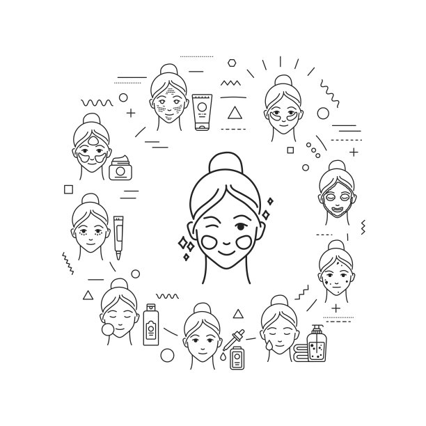 面部程序网页横幅。女性的皮肤护理。清洁、爽肤、保湿。信息图与线性图标在白色的背景。创意概念图片下载