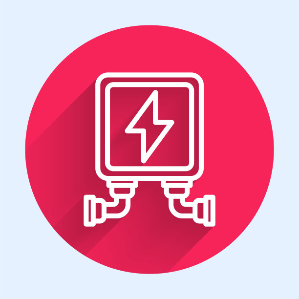 白线变压器图标与长阴影隔离。红色圆圈按钮。矢量图图片下载