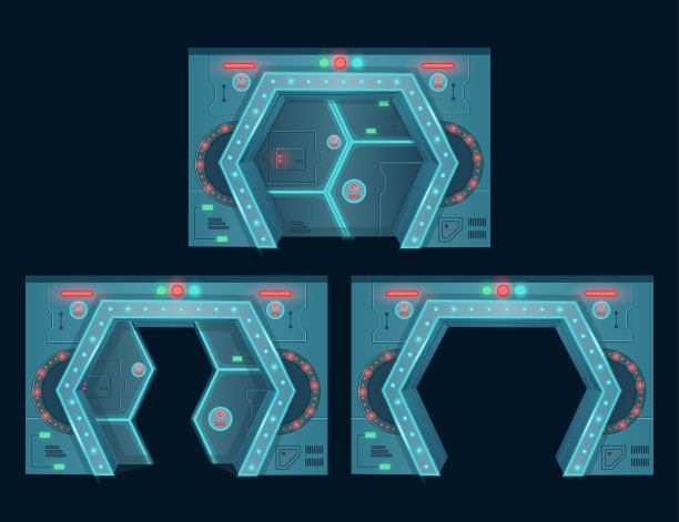 一组飞船门。卡通矢量插图。图片下载