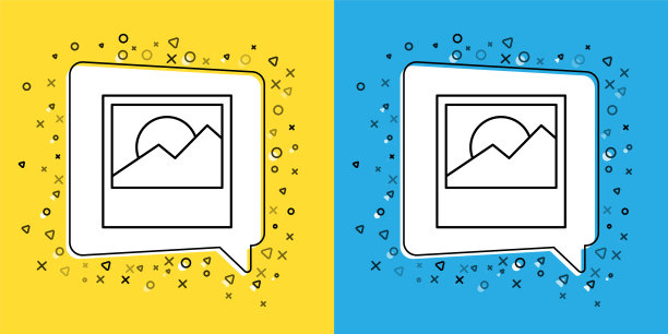 设置线照片图标孤立在黄色和蓝色背景。向量图片下载