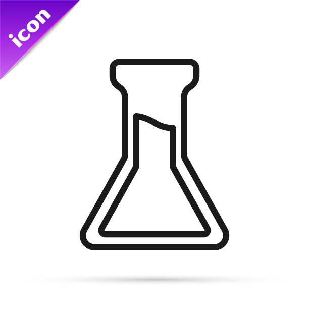黑线试管和烧瓶图标隔离在白色背景上。化学实验室测试。实验室玻璃器皿。向量图片下载