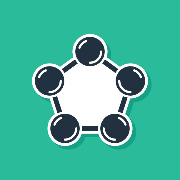 蓝色分子图标孤立在绿色背景上。化学分子结构，科学教师创新教育海报。向量图片下载