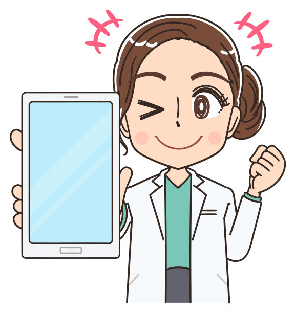 穿着白大褂的漂亮医生。她使用智能手机。图片下载