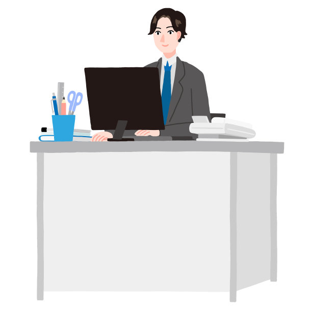 一个年轻人在他的办公桌上用电脑工作图片下载