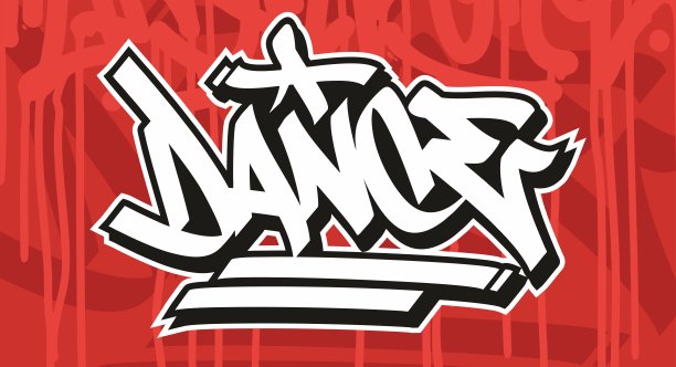 舞蹈涂鸦字体字母与红色背景图片下载