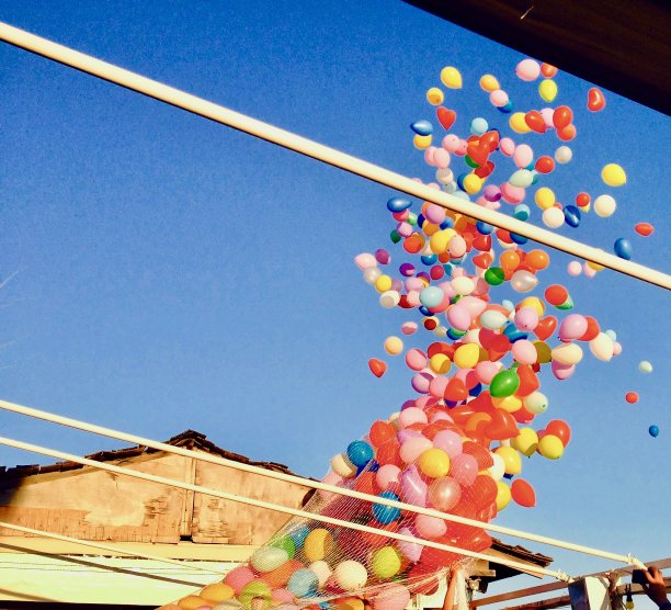 五颜六色的气球飞向蓝天图片下载