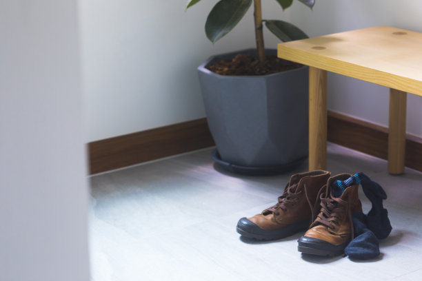 用在家里门厅的皮靴和袜子。图片下载