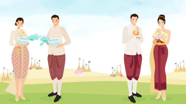 快乐的泰国夫妇享受泼水节图片下载