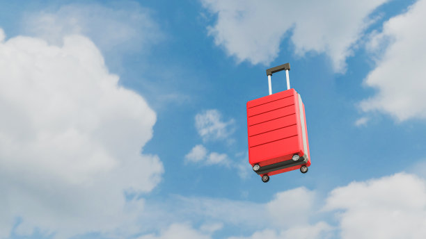 行李行李，手提箱设计模板模型最小风格的天空背景3d渲染旅游广告。图片下载