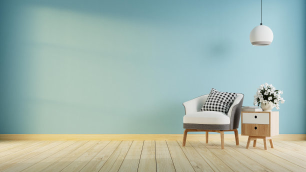 室内海报模拟客厅与彩色白色沙发。3 d渲染。图片下载