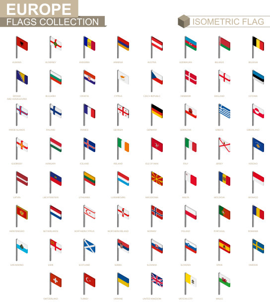 等距旗收集，欧洲各国。图片下载