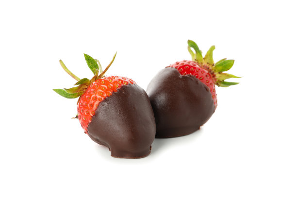 巧克力火锅。白色背景上孤立的巧克力草莓图片下载