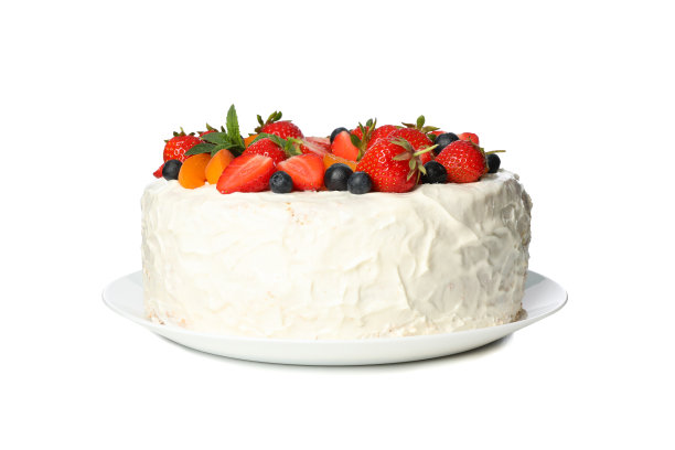 在白色背景上单独放置草莓奶油蛋糕图片下载