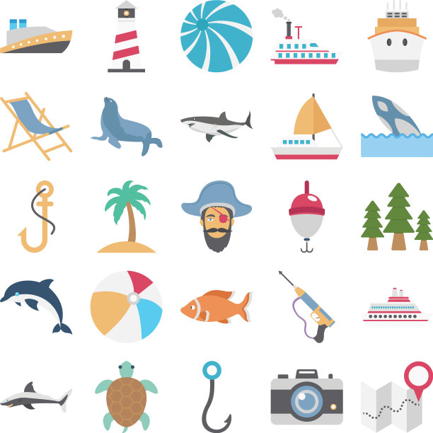 狩猎和海洋生物颜色图标设置每图片下载