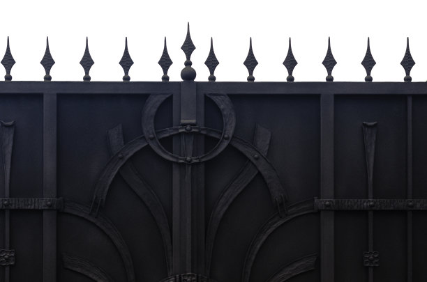 带有锻造元素的暗色金属门。图片下载