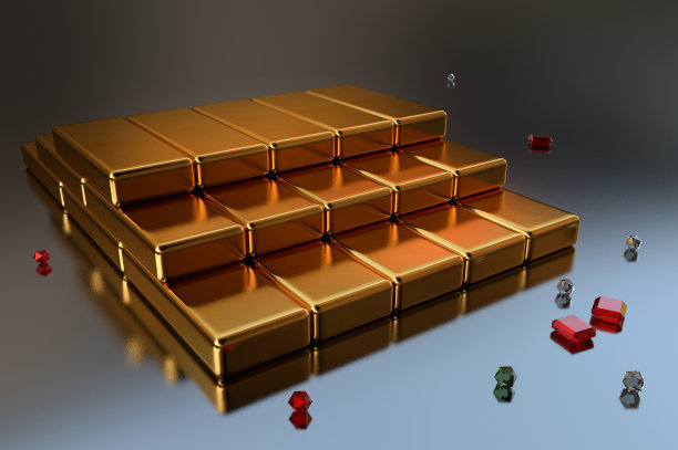 一束金条和宝石的3d插图图片下载