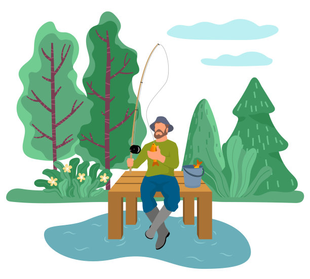 钓鱼运动的钓鱼者在河边钓鱼图片下载